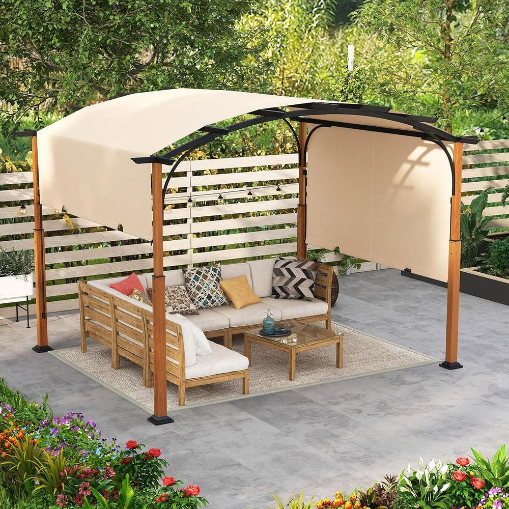 Tangkula Arched Patio Shelter Pavilion w/Retractable Sun Shade Canopy