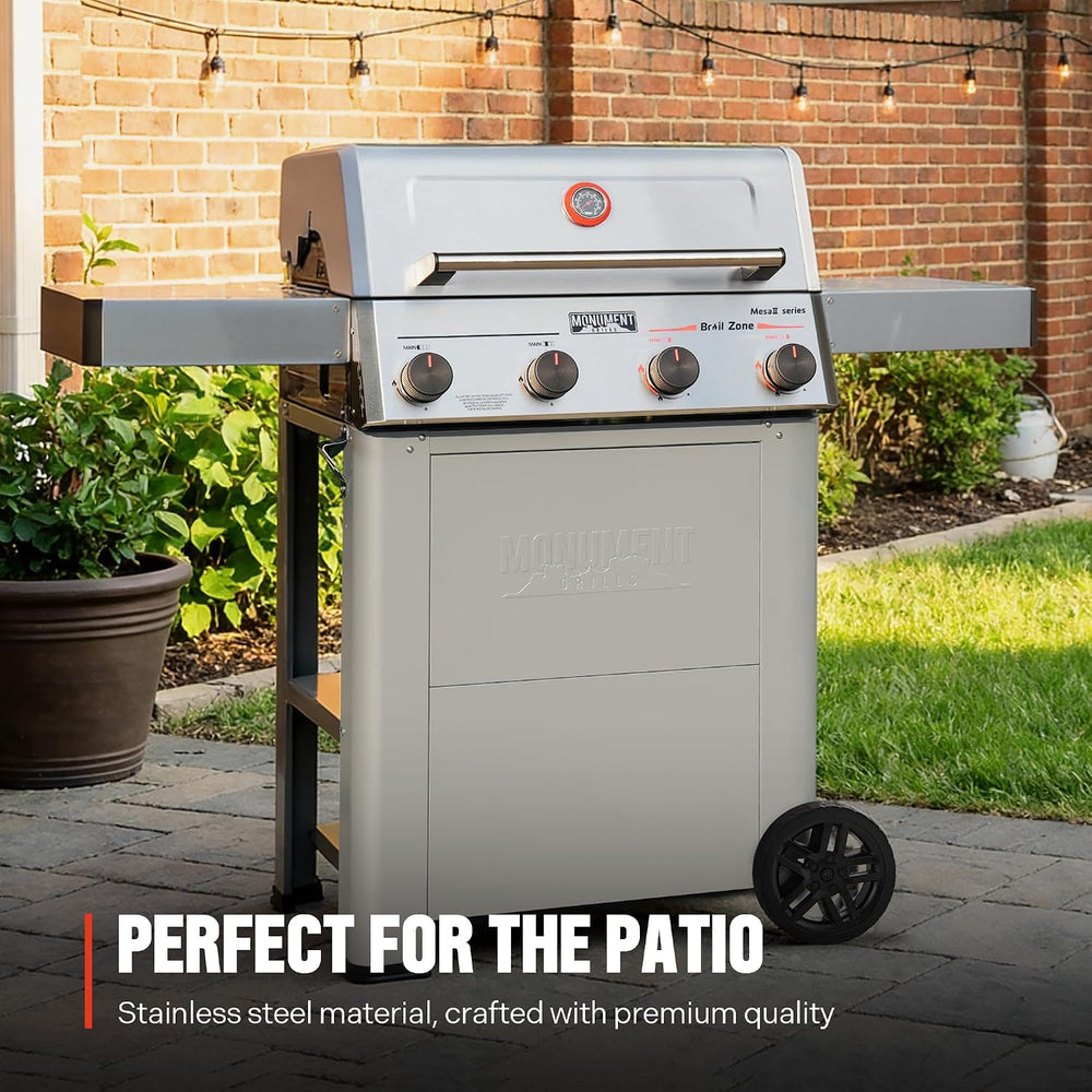 Monument Grills 4 Burner Propane Gas Grill with Advanced Broil Zone, Stainles...