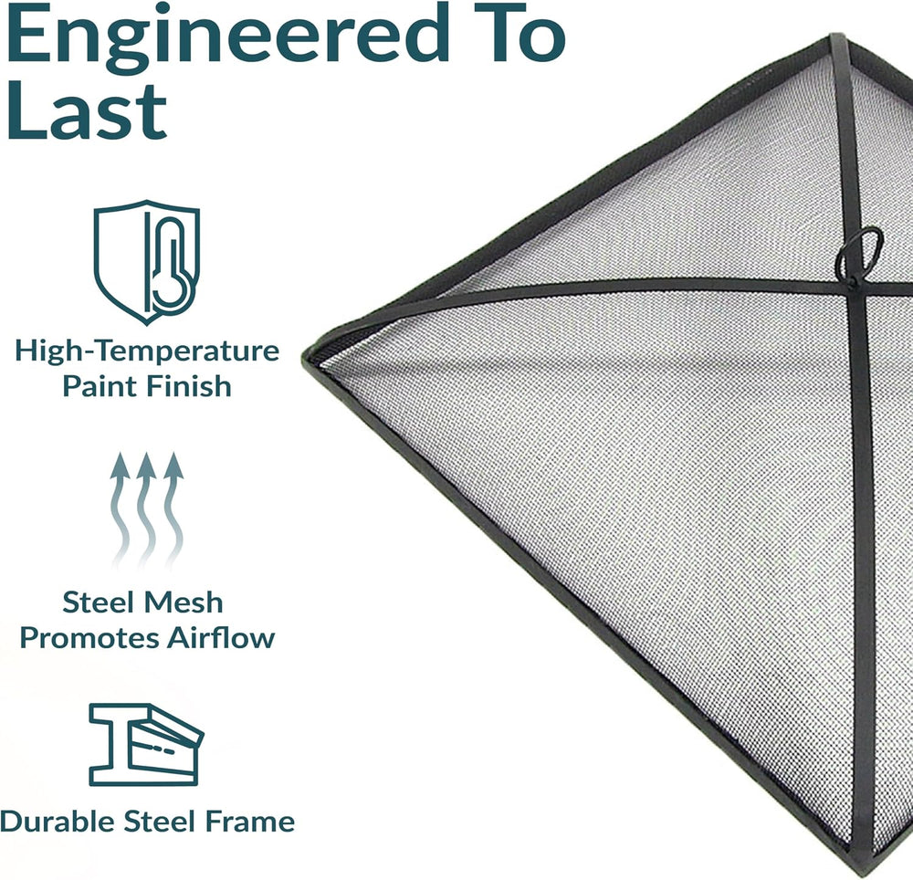 Sunnydaze Heavy Duty Square Fire Pit Screen Cover, Assembly-Free, 24"