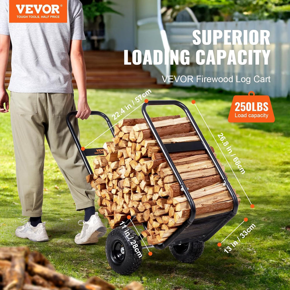 VEVOR Log Cart 250 lbs Load Capacity, Outdoor and Indoor Wood Rack Storage Mo...