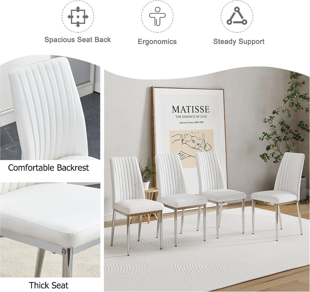Upholstered Dining Chairs Set of 6, Mid-Century Modern Leather Dining Room Ch...
