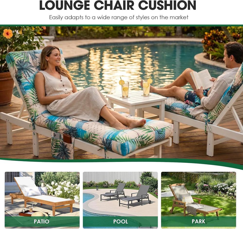 Yddsky Outdoor Chaise Lounge Chair Cushion,72"x22"x4" Lounge C...