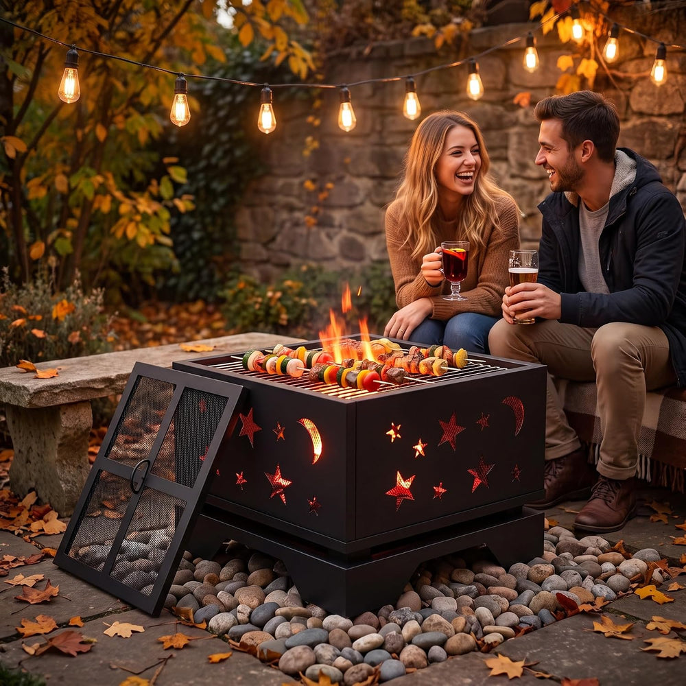 Fire Beauty Heavy Duty Square Cutout 2-in-1 Outdoor Fire Pit & Grill