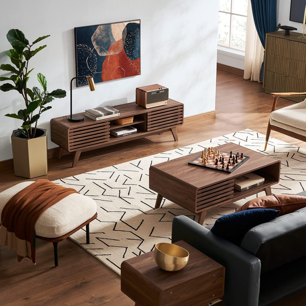 mopio Ensley Dual-Side Storage Coffee Table – Mid Century Modern Fluted Wood ...