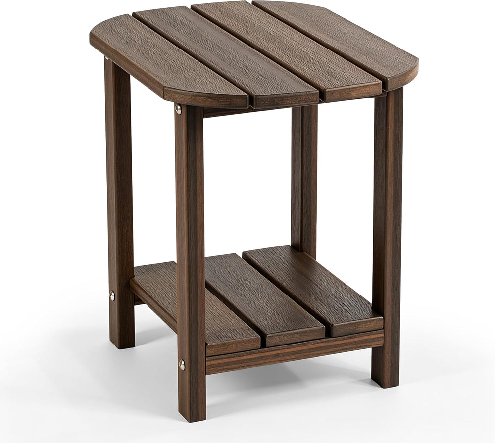 Outdoor Side Table with Shelf - All-Weather HDPE End Table with Realistic Woo...