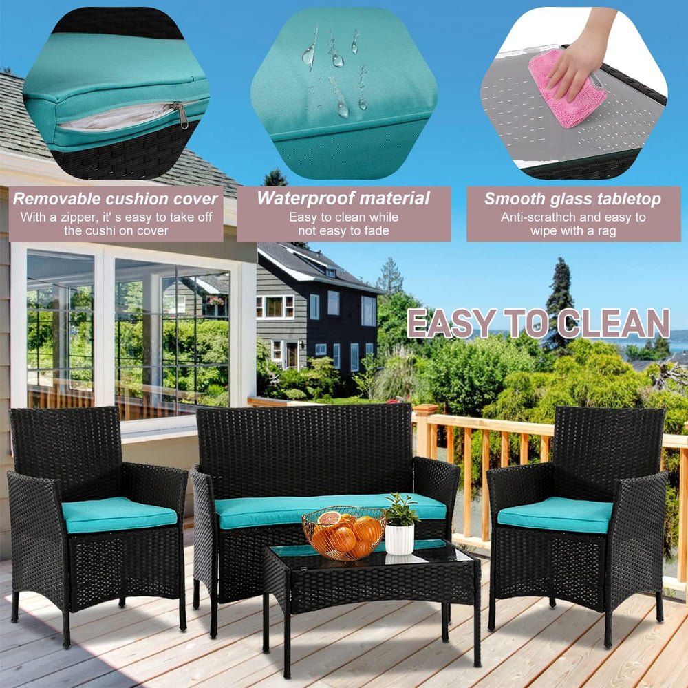 4 Pieces Wicker Patio Furniture Set Conversation Chairs with Table, Outdoor R...