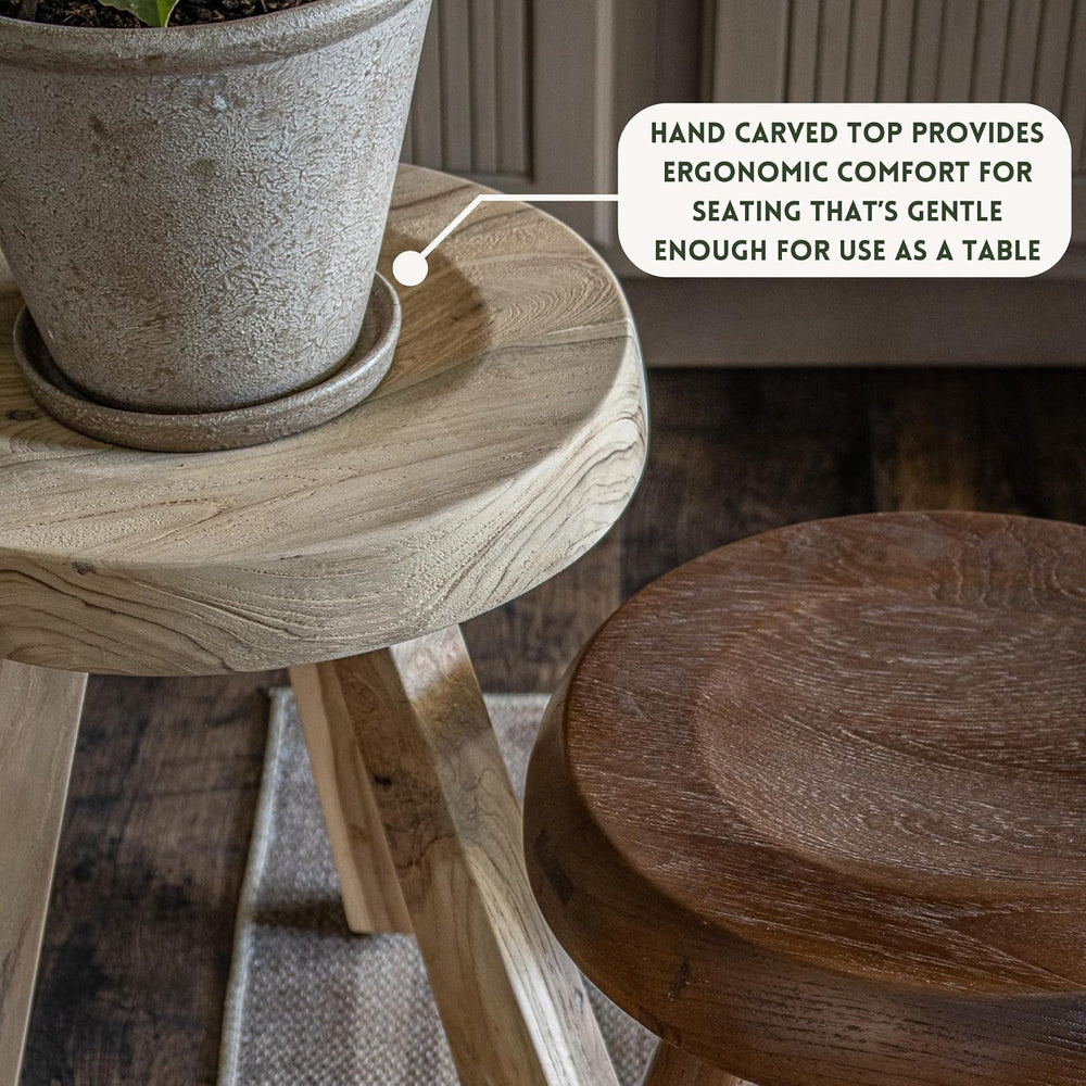 Berger Teak Milking Stool - Versatile Sitting Stool, Small Side Table, Outdoo...