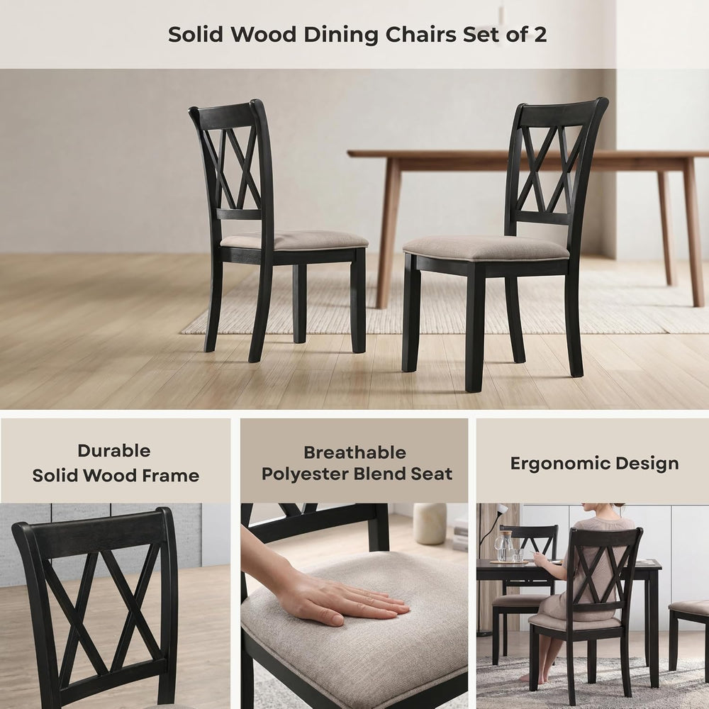Roundhill Furniture Windvale Fabric Upholstered Dining Chair, Set of 2, Black