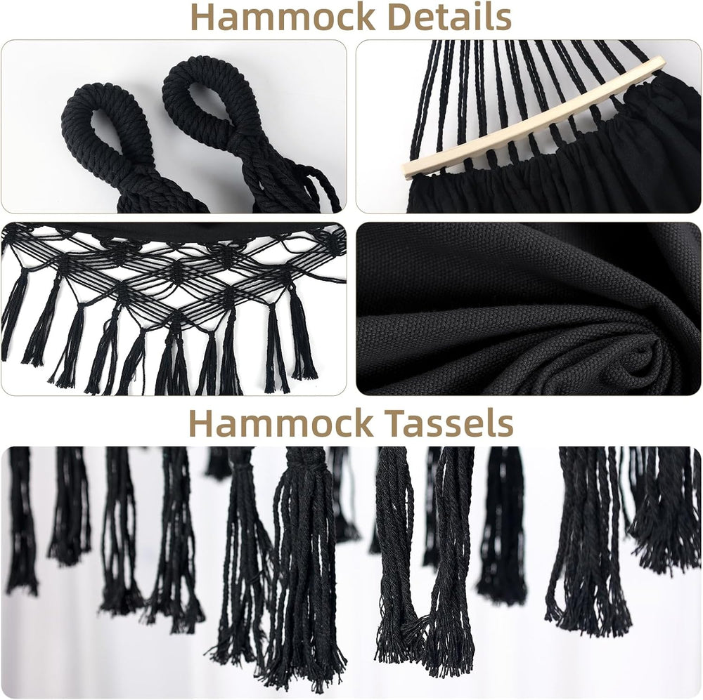 Bellzacasa Double Hammock, Heavy Duty 500 lb Load Capacity Tassels and Fishta...