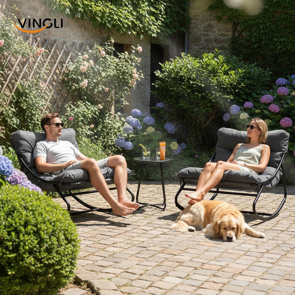 VINGLI Rocking Patio Chairs Set of 2 with Side Table, Heavy Duty 400 LBS Capa...