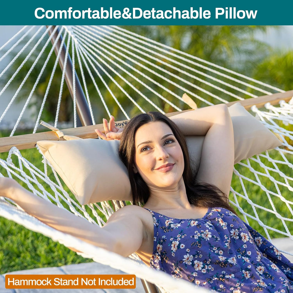 JoyView Traditional Double Rope Hammock with Wood Spreader Bars and Pillow