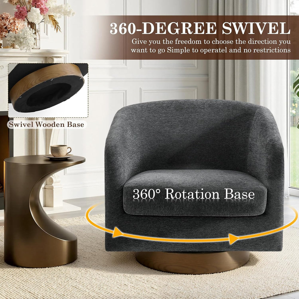 Swivel Accent Chairs Set of 2, Chenille Barrel Armchair, Gray