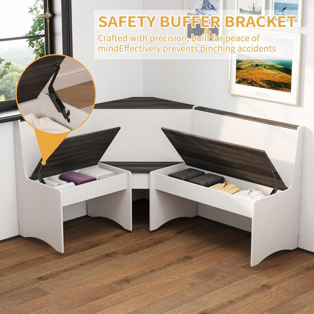 Farmhouse Breakfast Nook Table Set with Corner Bench (White + Gray)