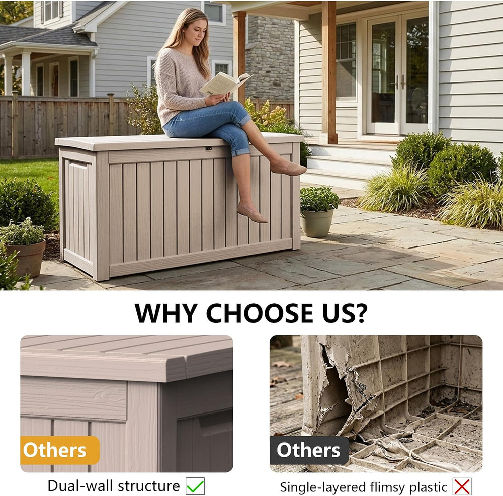 280 Gallon Outdoor Storage Box Waterproof Lockable Resin Deck Box Large, Pati...
