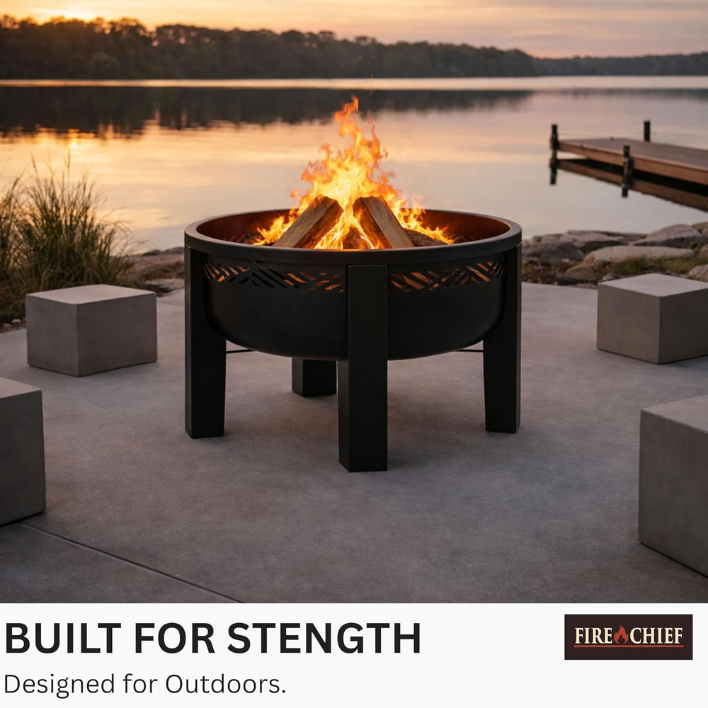 Fire Horse Wood Burning Fire Pit with Tabletop Lid, 26 Inch Outdoor Fire Pit ...