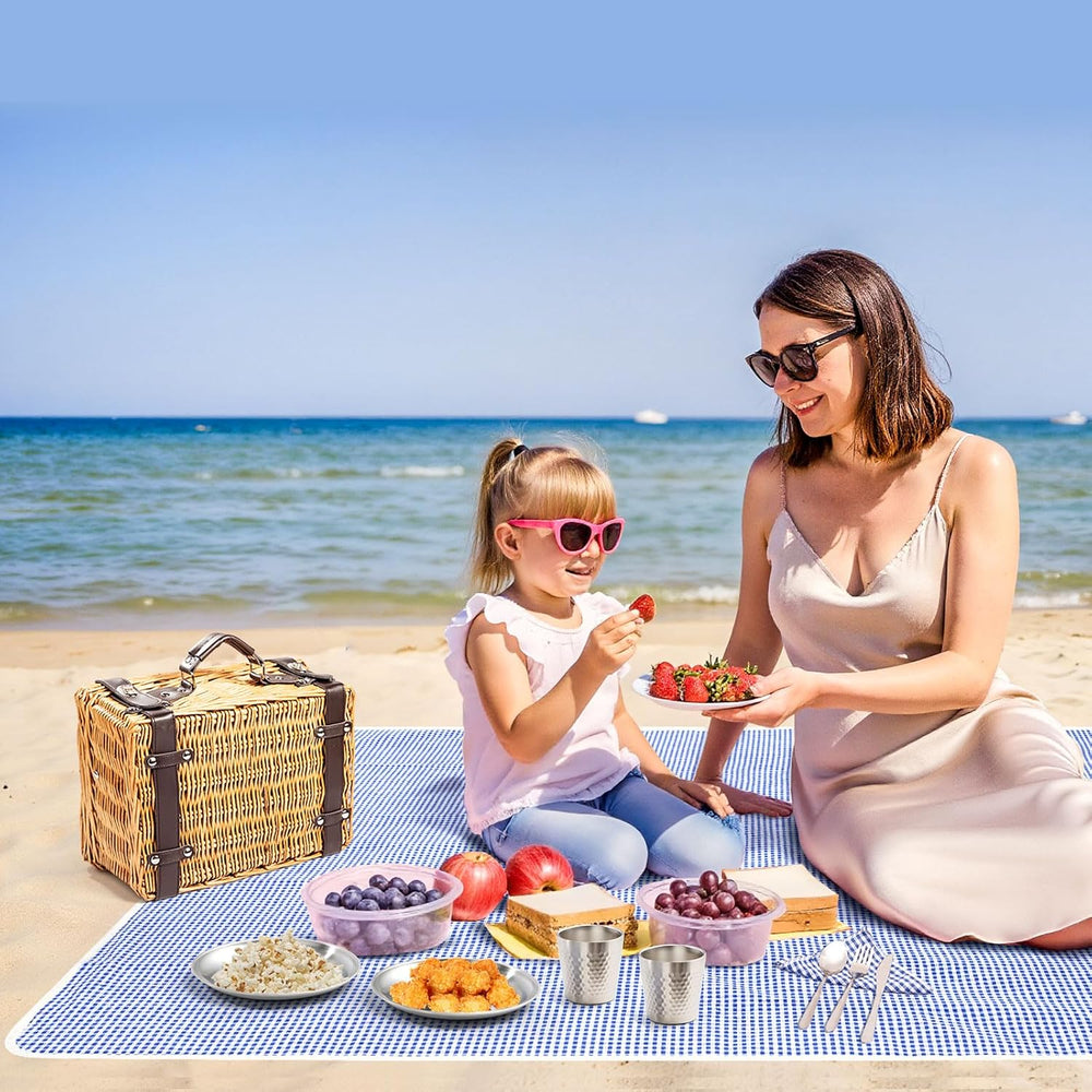 Picnic Basket Set for 2, Wicker Picnic Baskets with Waterproof Blanket and Cu...
