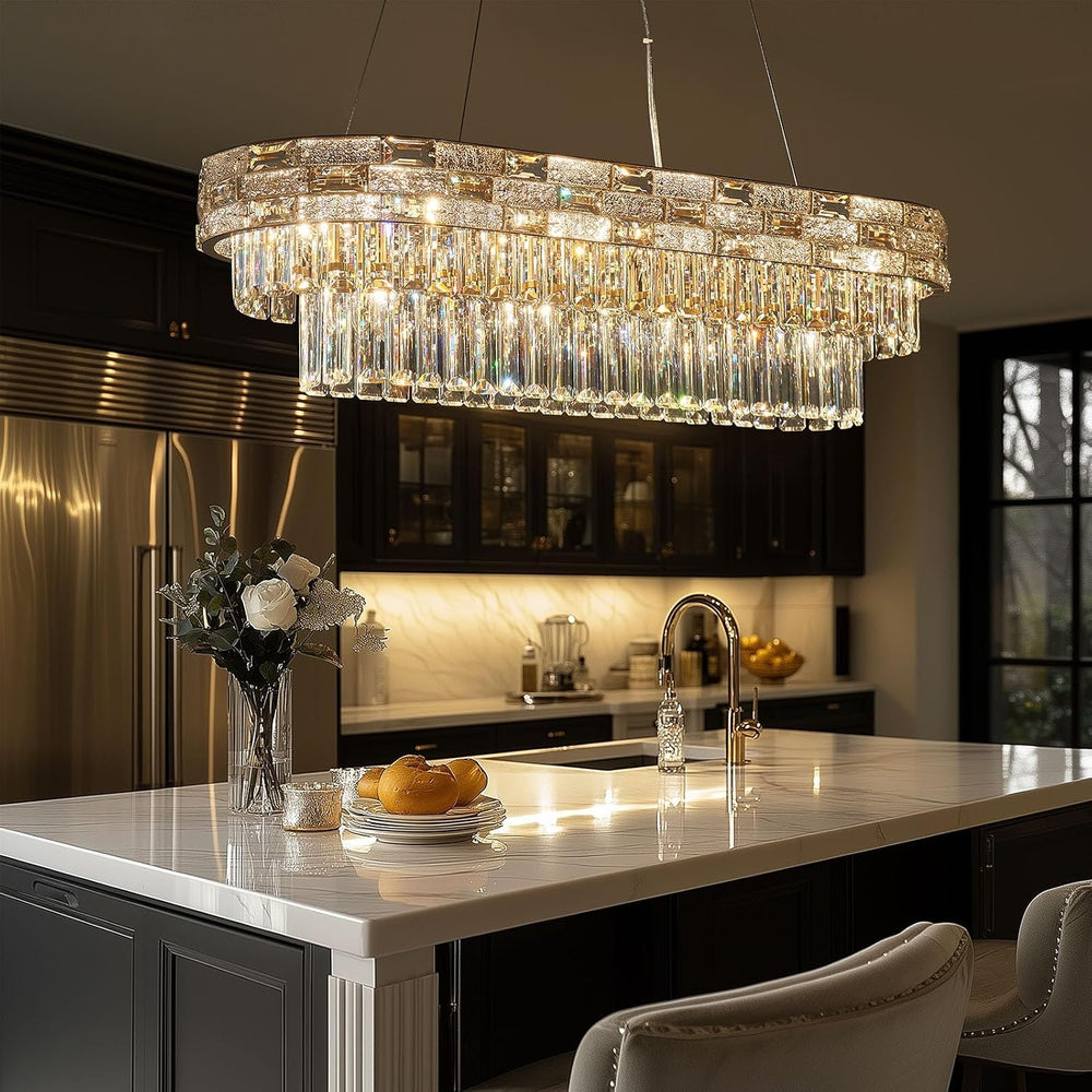 34.3" L Modern Crystal Chandeliers for Dining Room 12 Lights Gold Chande...