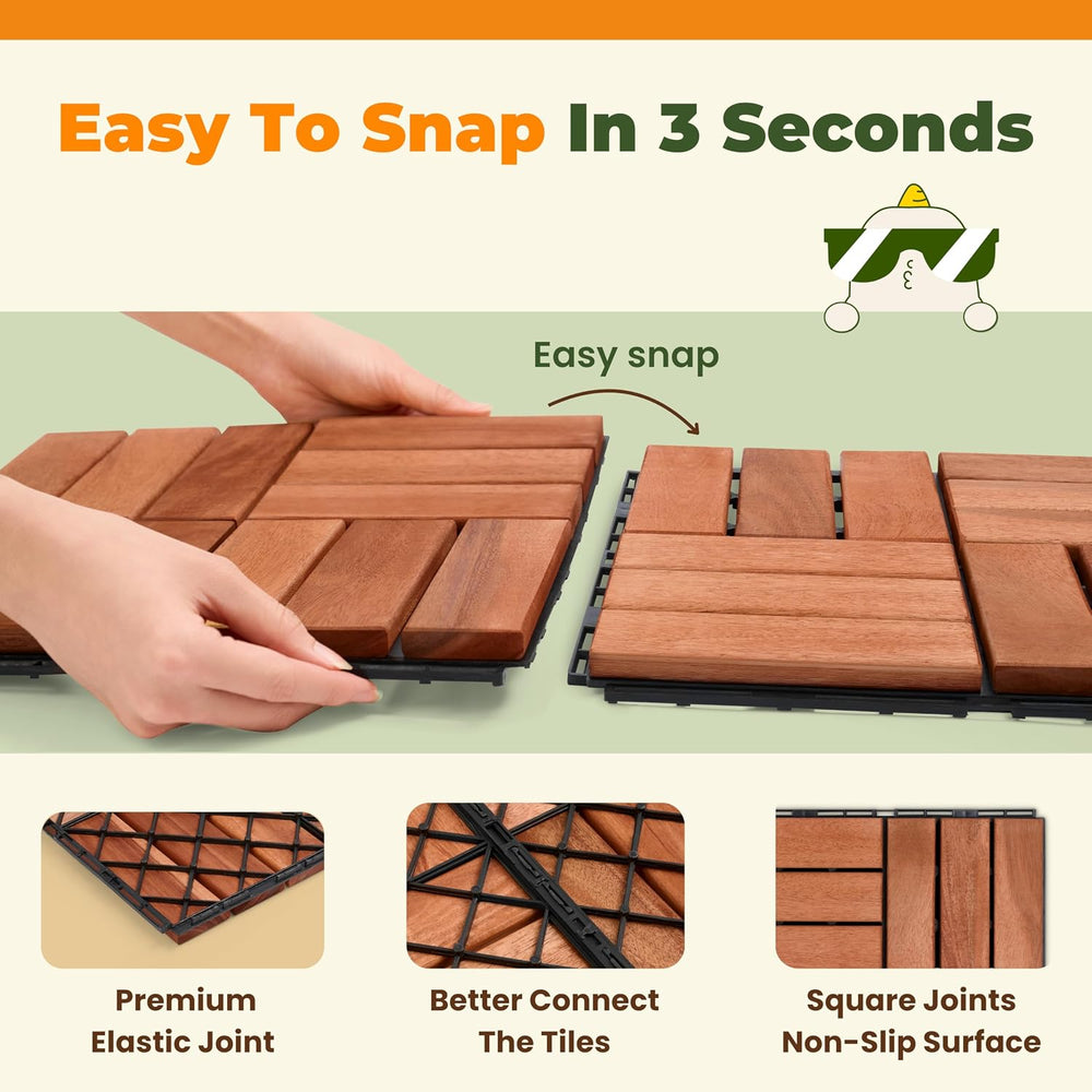 Jurax Interlocking Wood Deck Tiles, 10Pcs Patio Flooring, Red Oak
