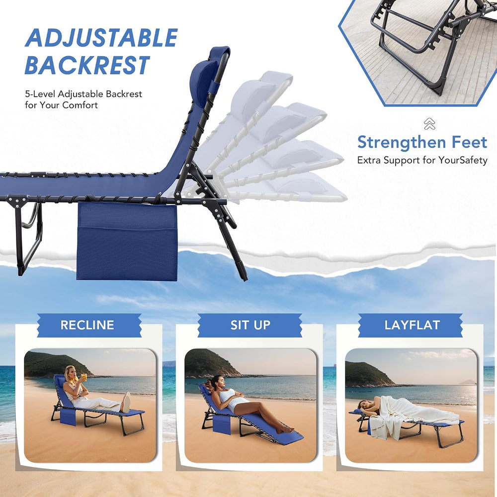 Flamaker Foldable Chaise Lounge Chair 5-Position Adjustable, Tanning Chair wi...