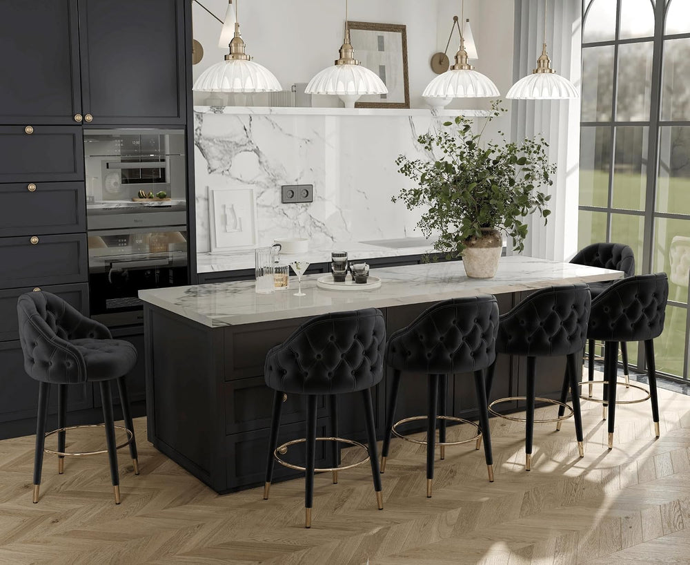 Hyfirm Upholstered Tufted Bar Stools Set of 6, 26" H Velvet Counter Heig...