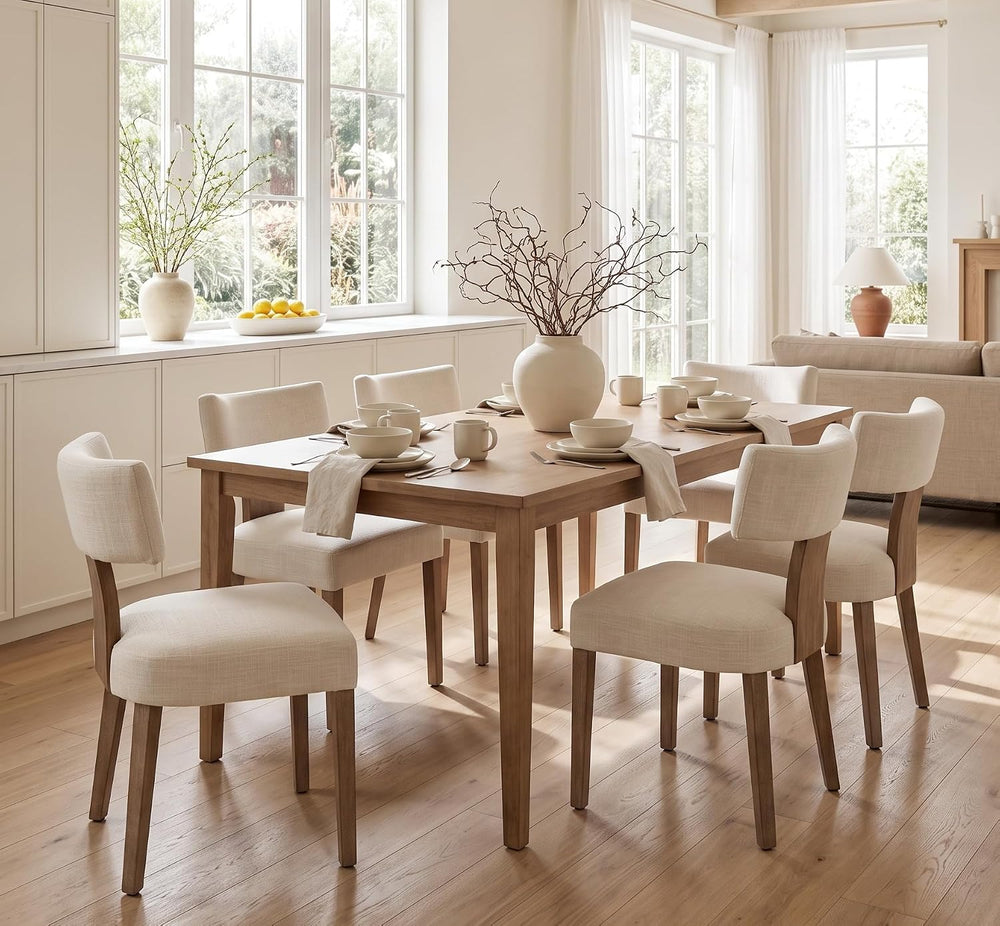 RIVOVA Mid Century Modern Dining Chairs Set of 6 Upholstered Linen Fabric Din...