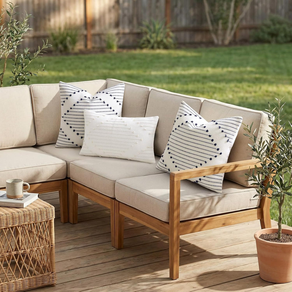 Mecatny Boho Outdoor Throw Pillow Covers 20x20 Set of 2 Black & Cream White