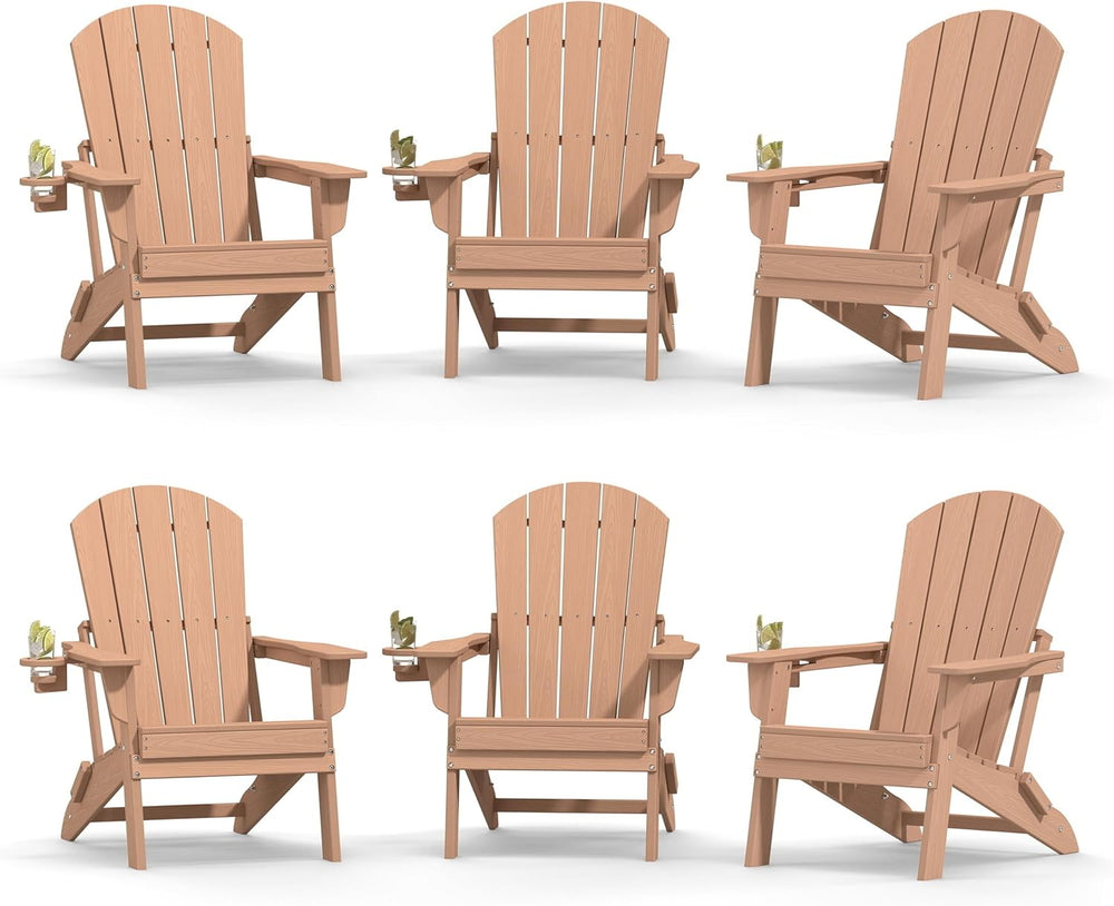 Plawdlik Folding Adirondack Chair Set of 6 with Cup Holder,Wooden Textured ,H...