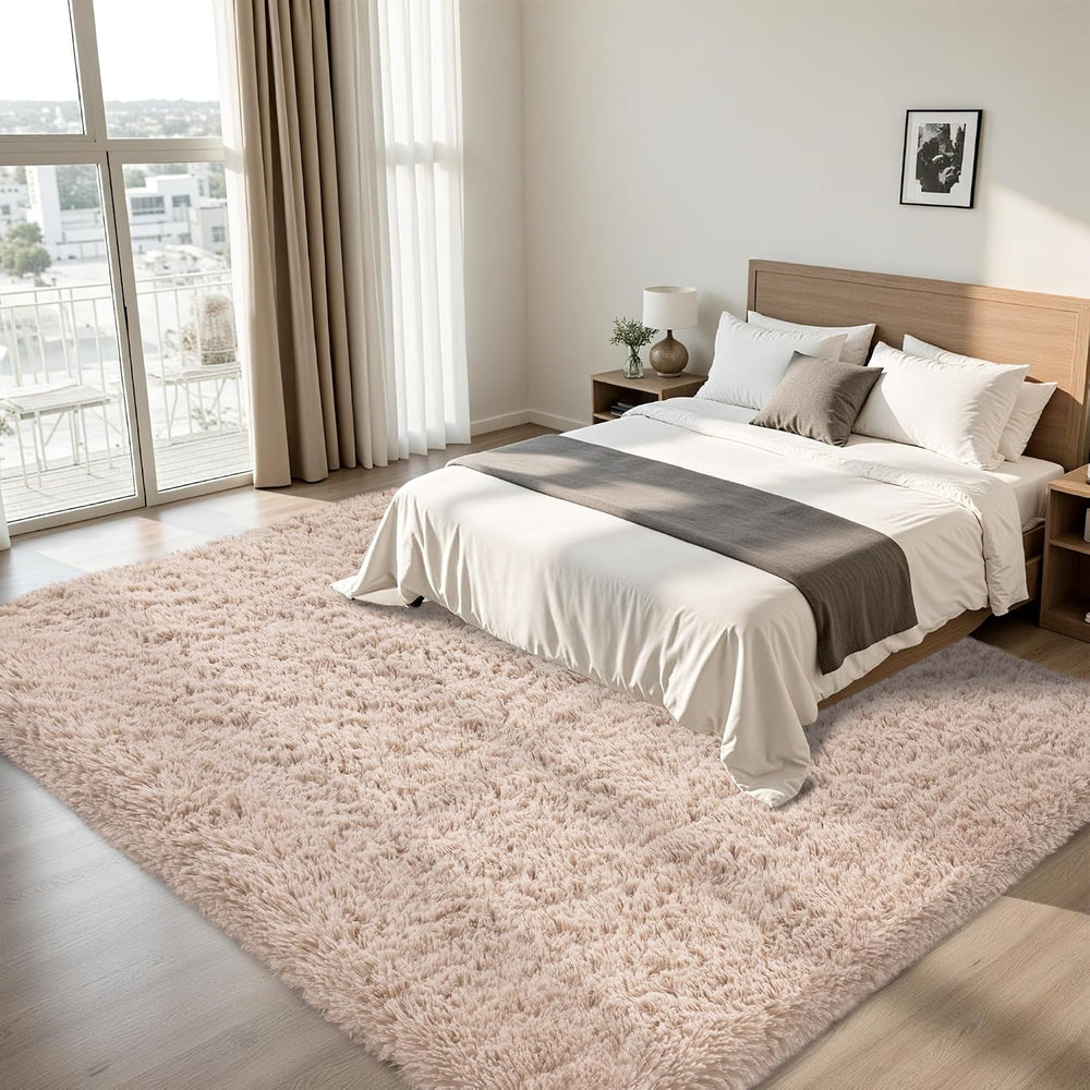8x10 Area Rug for Living Room,Beige Fluffy Shag Non-Slip Bedroom Rugs