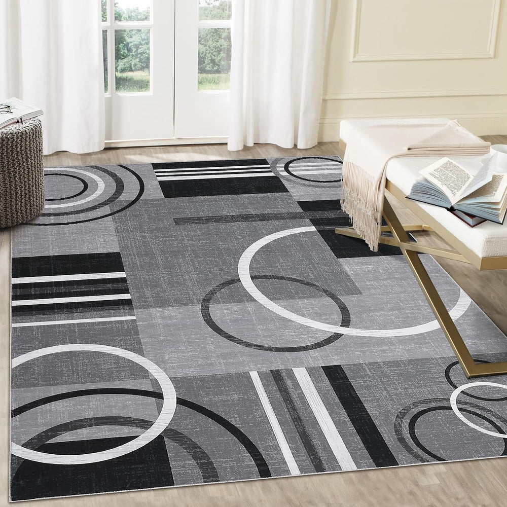 RUGSREAL Washable Rug 5x7 Abstract Circles Area Rugs Non Slip Floor Carpet