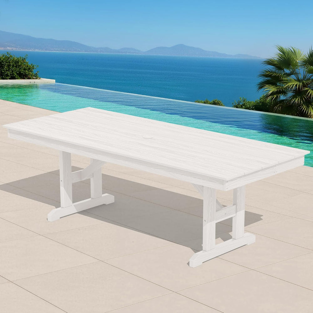 SERWALL Outdoor 84" HDPE Rectangular Dining Table for 6-8,All-Weather,White