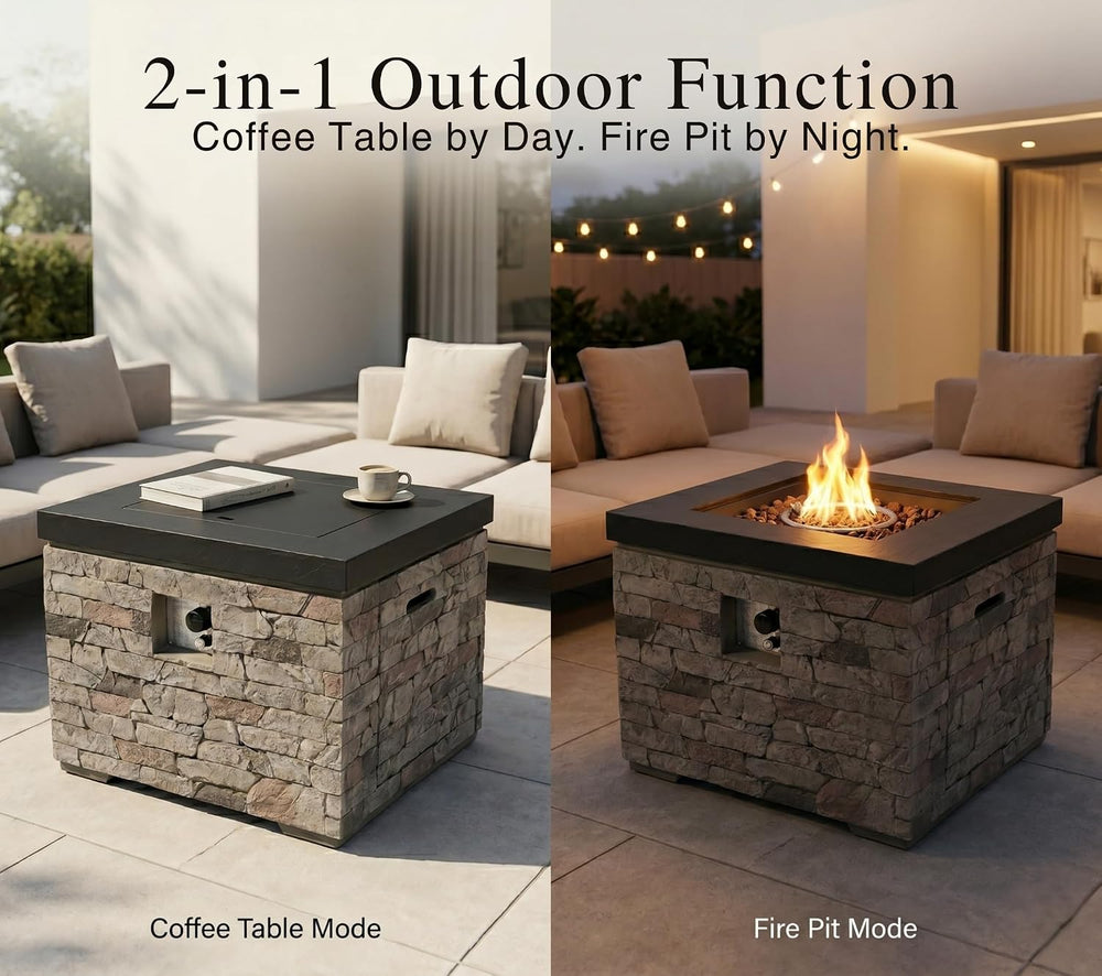 32" Propane Fire Pit Table, 40,000 BTU, Hidden Tank Storage, Burner Lid