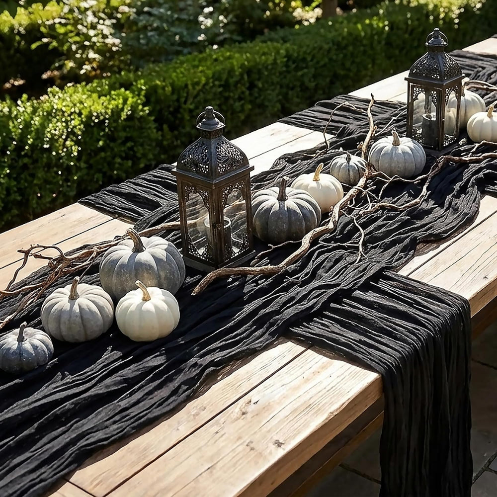 6 Pack Halloween Black Cheesecloth Table Runner Boho Gauze Home Decor