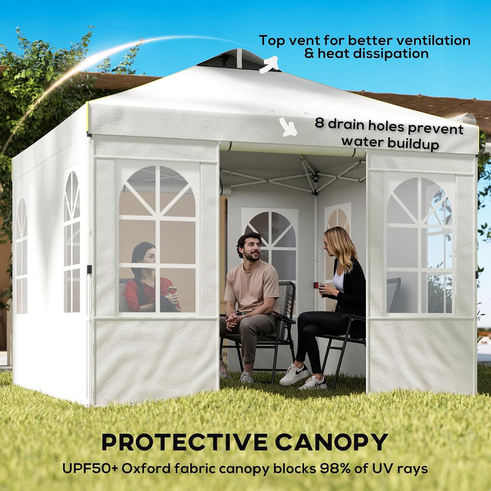 Outsunny 9.6 x 9.6 ft Pop Up Canopy Tent with Sidewalls UPF50+, White
