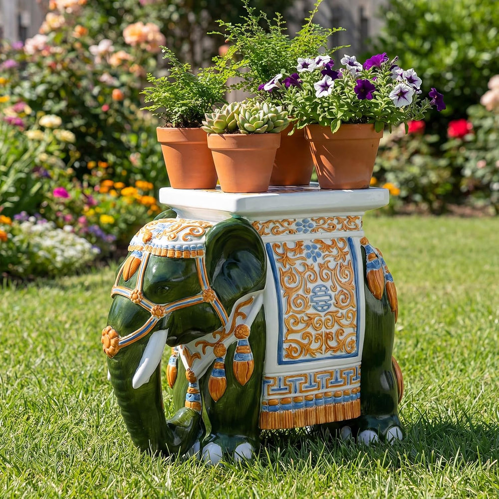 Leinuosen Elephant Garden Stool 16.5 Inch - Resin Elephant Side Table & P...