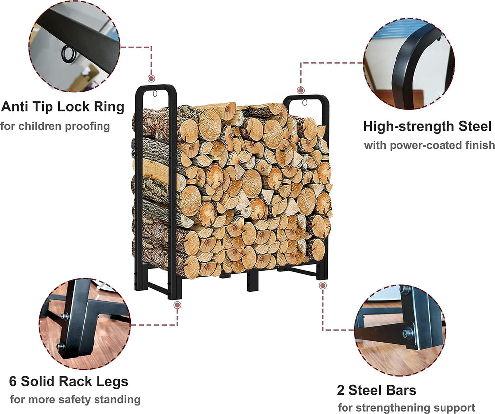 3FT Firewood Rack Stand Heavy Duty Logs Holder for Outdoor Indoor Fireplace M...