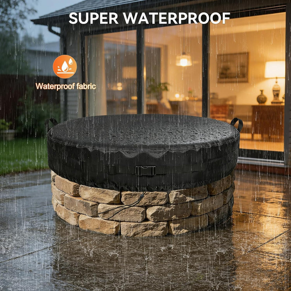 Onlyme Fire Pit Cover Round, 39-42 Inch Outdoor Firepit Covers 600D-42*9In