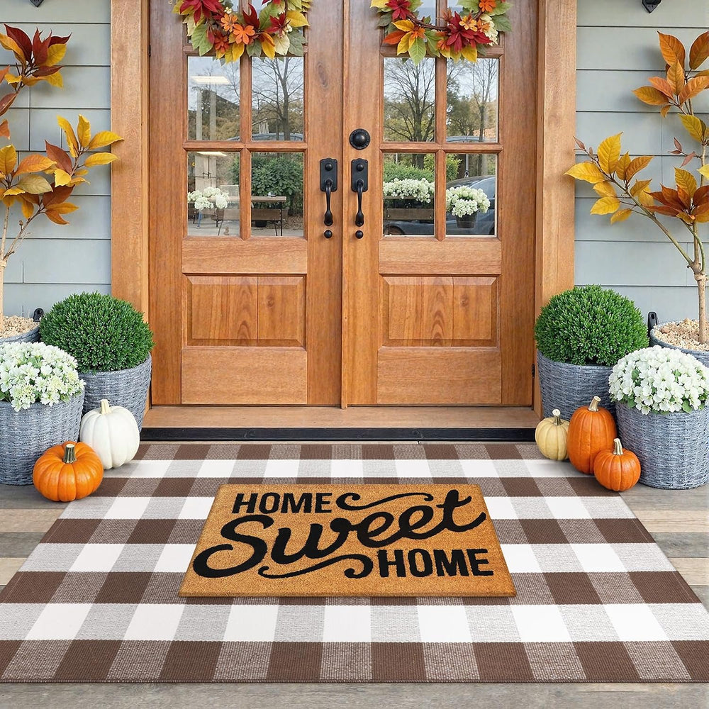 KIMODE Fall Decor Front Door Mat Buffalo Plaid Outdoor Front Porch Rug