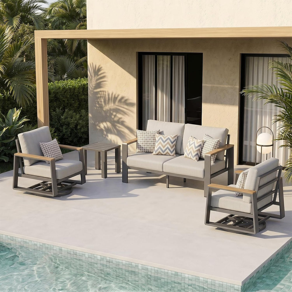 Aluminum Outdoor Patio Furniture Set, 4-Piece Patio Conversation Set with 5&q...