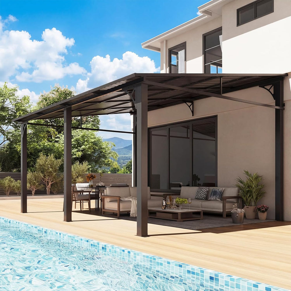Aoxun 10' x 14' Lean to Gazebo Pergola with Sloping Roof for Patio, B...