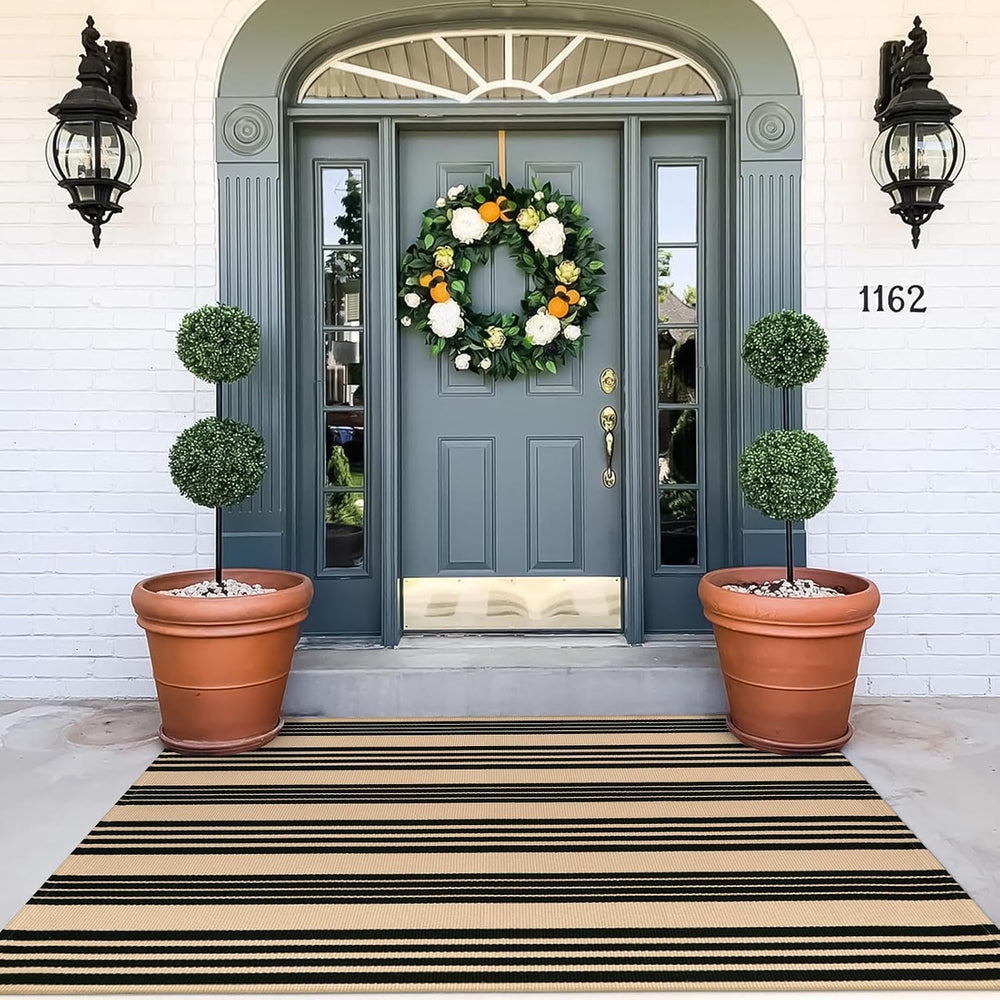 OJIA Outdoor Area Rugs 4'x6', Black and Tan Patio Rug Fall Porch Decor