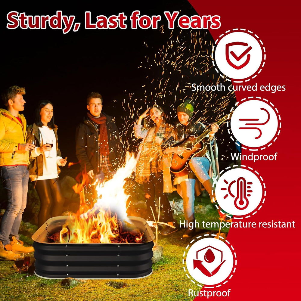 Height 11.5 Inch, Square Galvanized Steel Fire Pit for Outside, Heavy Duty St...