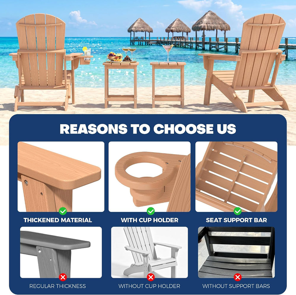 HDPE Folding Adirondack Chair with Cup Holder, Cedar
