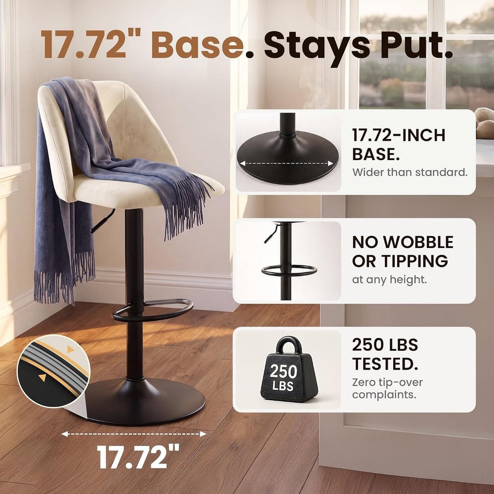 COLAMY Adjustable Upholstered Bar Stools Set of 3,360° Swivel Counter Height ...