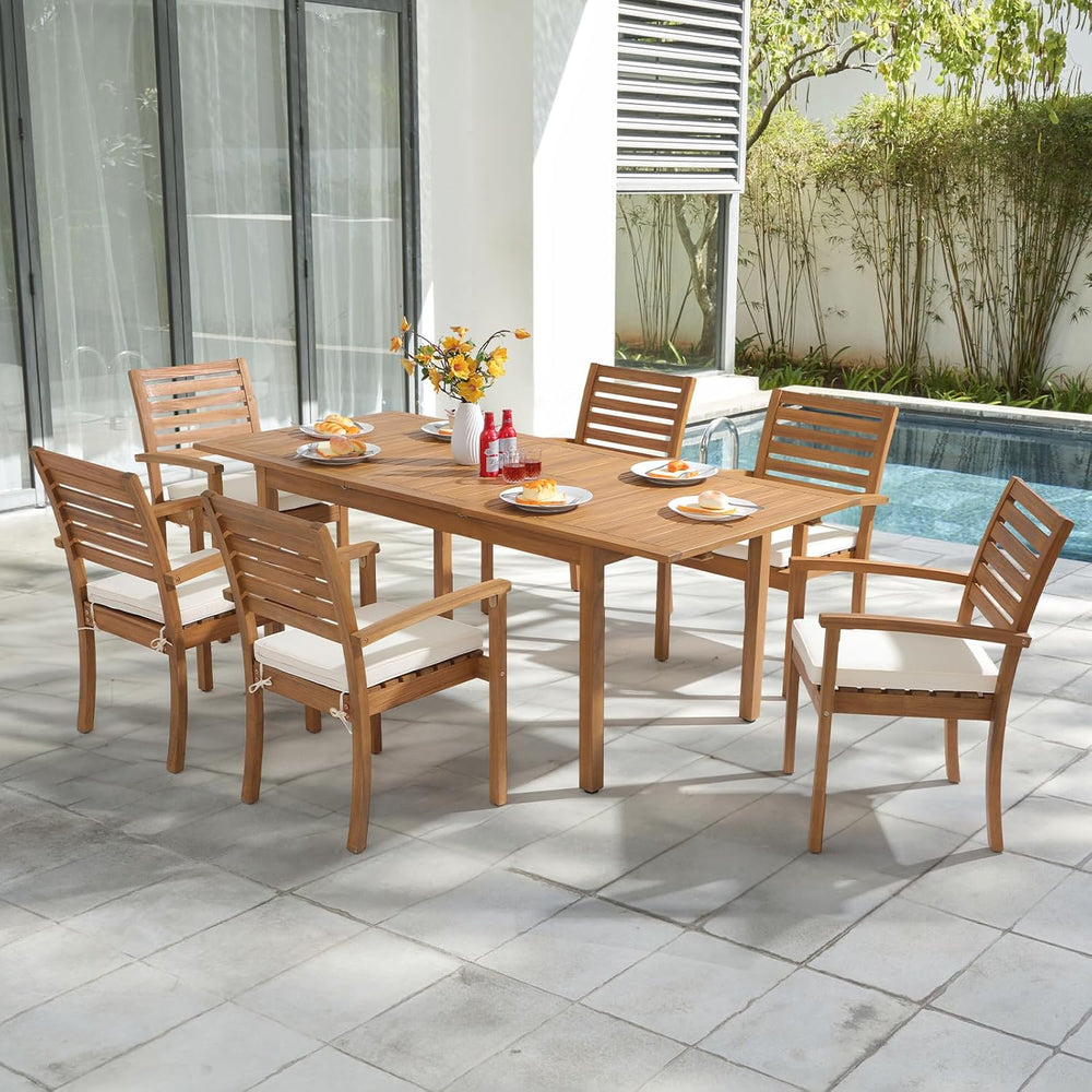 OC Orange-Casual Stackable Patio Dining Chairs Set of 8, Acacia Wood,Beige