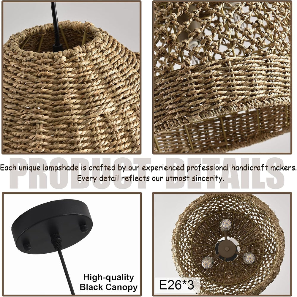 Rattan Pendant Light 13.39in Boho Coastal Wicker Hanging Lighting