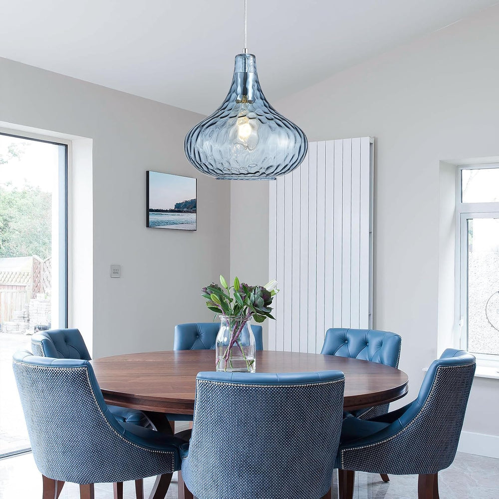 11 Inch Blue Hammered Glass Pendant Light Brushed Nickel Ceiling Lamp
