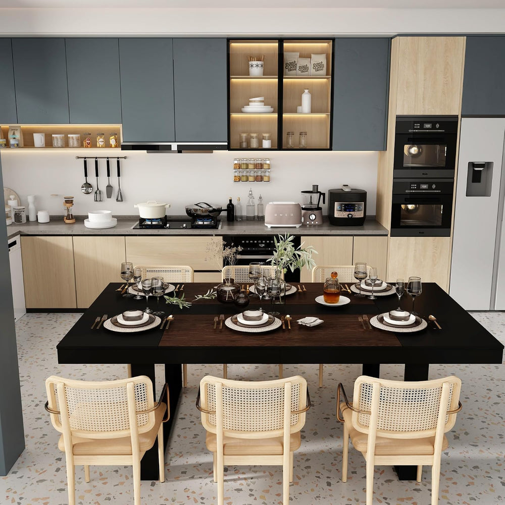 WOODTIME 86.6" W Dining Table for 8-10 People, Versatile Modern Wooden D...