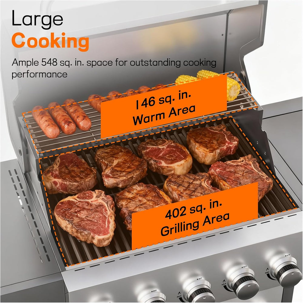 Veralune 5 Burner Gas Grill with Side Burner, 68,000 BTU, 548 Sq in