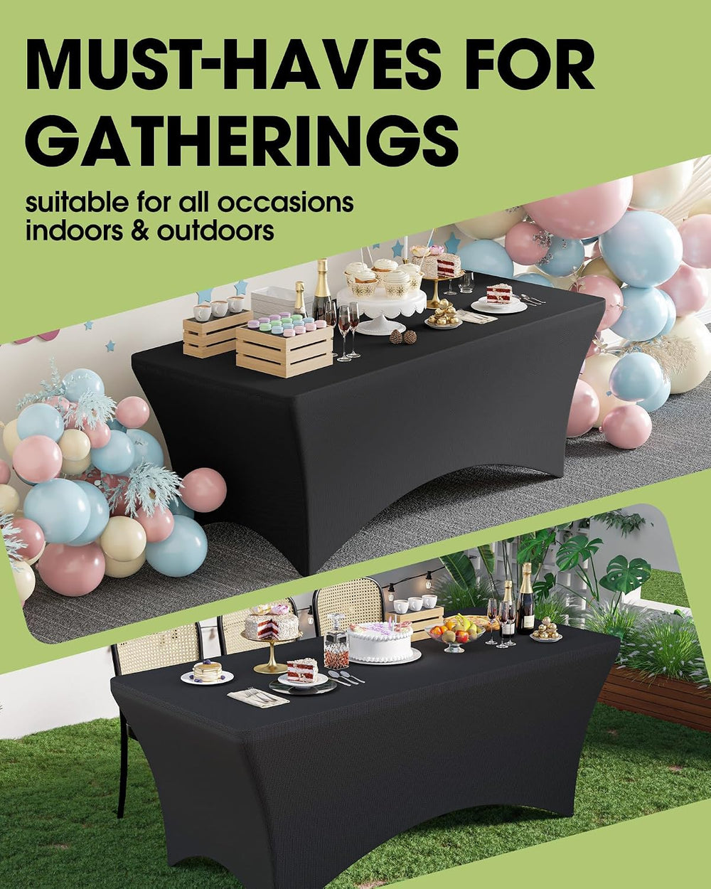 Pureegg Spandex Tablecloth 6ft - 6 Pack, Fitted and Stretch Table Cover for R...