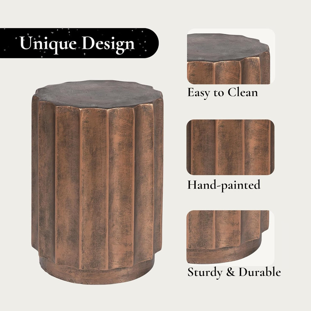 LuxenHome 18" Cement Outdoor Side Table, Set of 2 End Tables for Patio